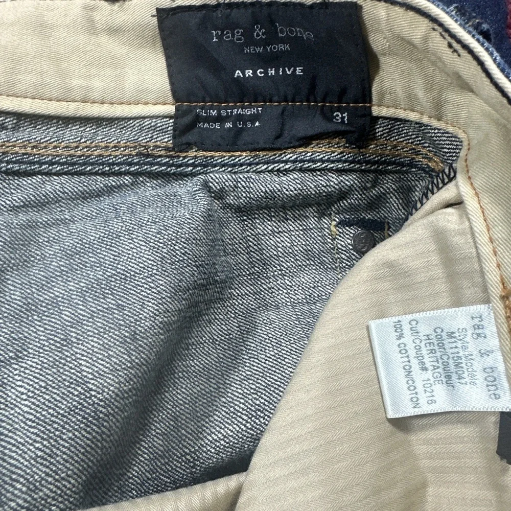 Rag & Bone Men's Archive Slim Straight Made in USA Selvedge Denim-Dark 31/27